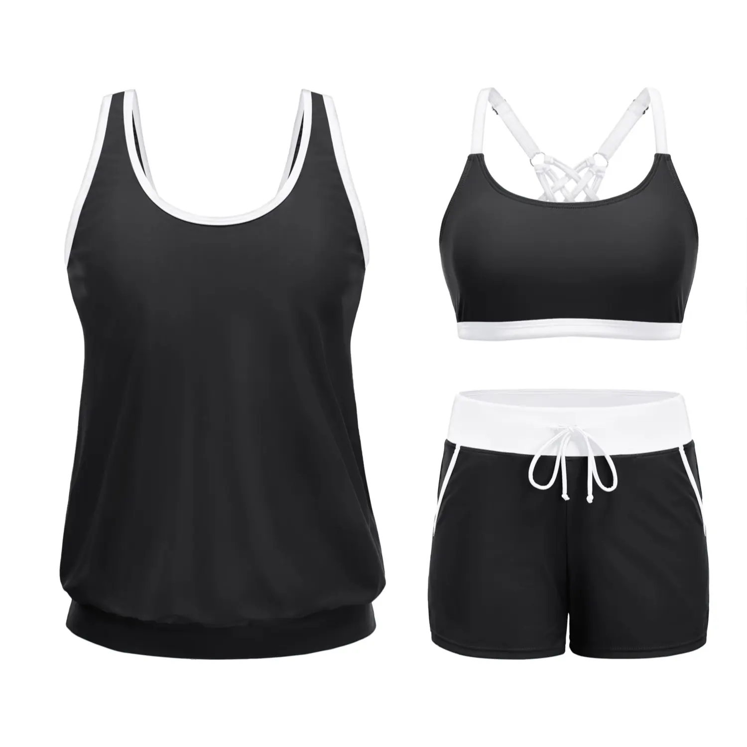 Aqua Eve Three Piece Tankini Swimsuits for Women - Bathing Suits with Boy Shorts Swim Tank Top Sports Bra and Modest Swimwear Beach Outfits SwimWeek