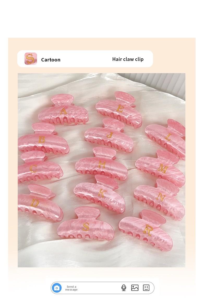 Pink Iridescent Gold Foil Initial Letter Hair ClawClips | Large Acrylic Half Moon Claw Clip for Thick Hair | Hair Claw for Updo Hairstyle #clawclips#