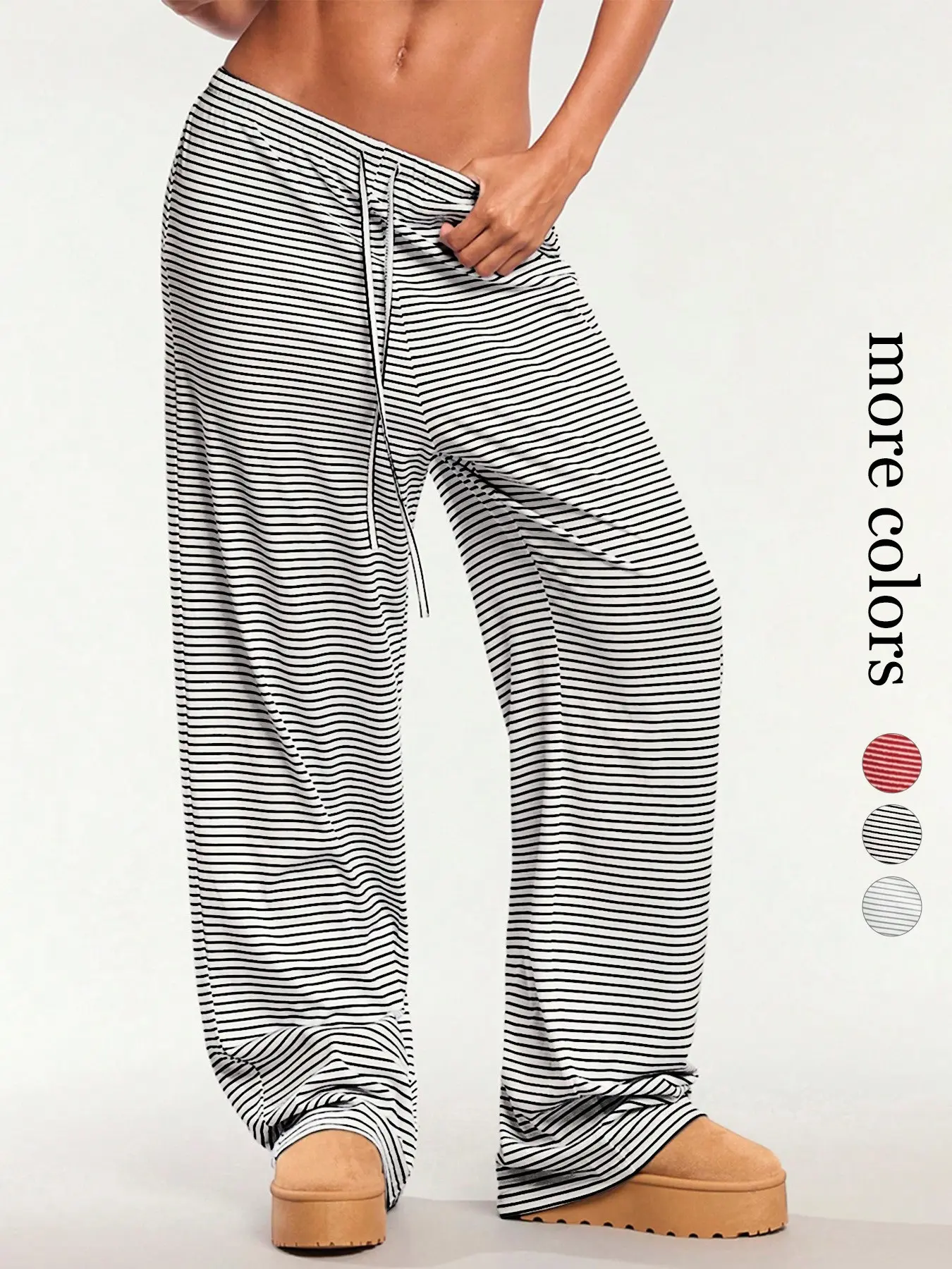 Neutral Striped Loungewear And Homewear Nightwear Pajama Pants, Casual Loose Fit, Breathable Lightweight Material, Ideal for All Seasons, Perfect for Home & Street