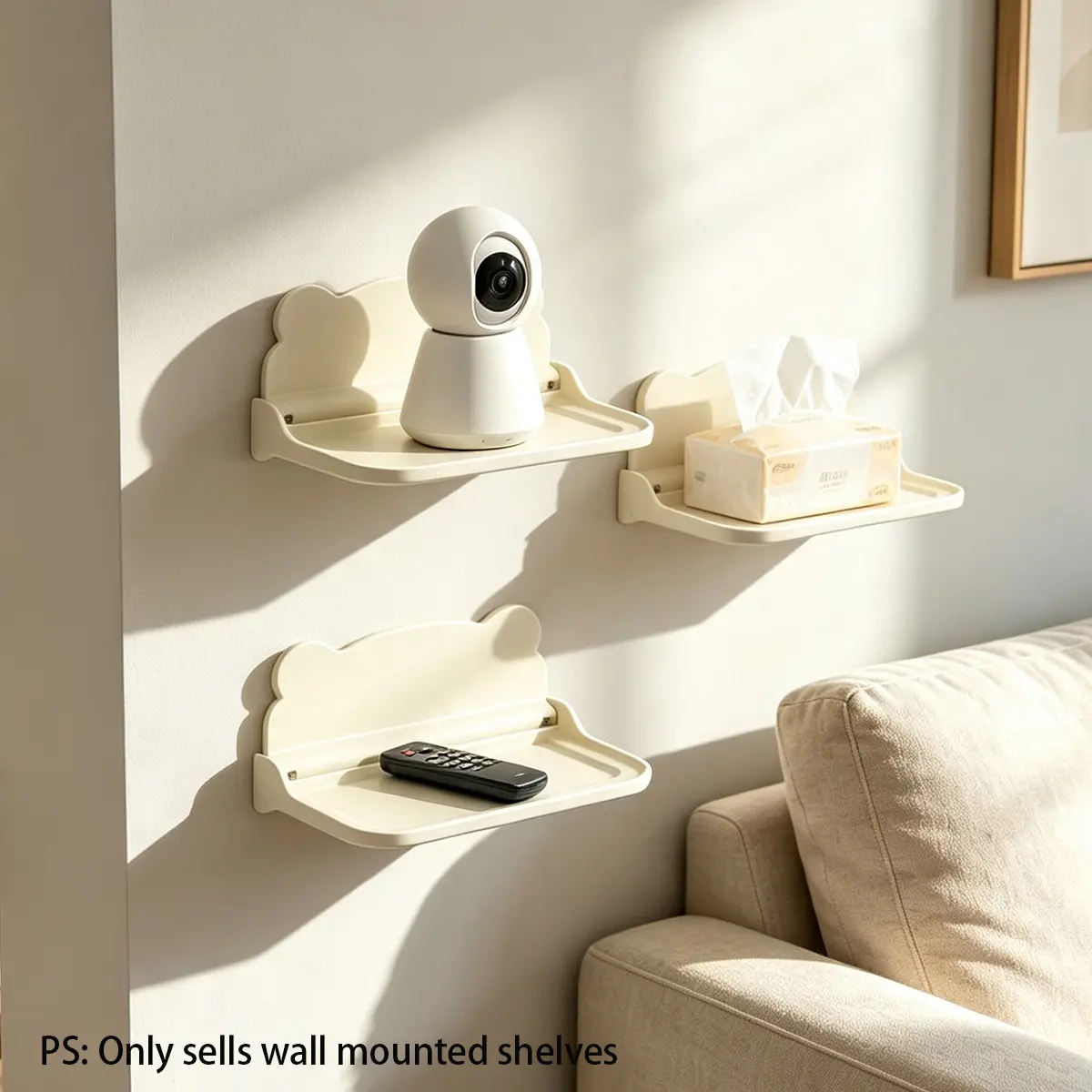 Wall Mounted Shelf, Adhesive Floating Hanger, Multi-Functional Organizer for Monitors, Speakers, Plants, Bathroom, Bedroom, Living Room