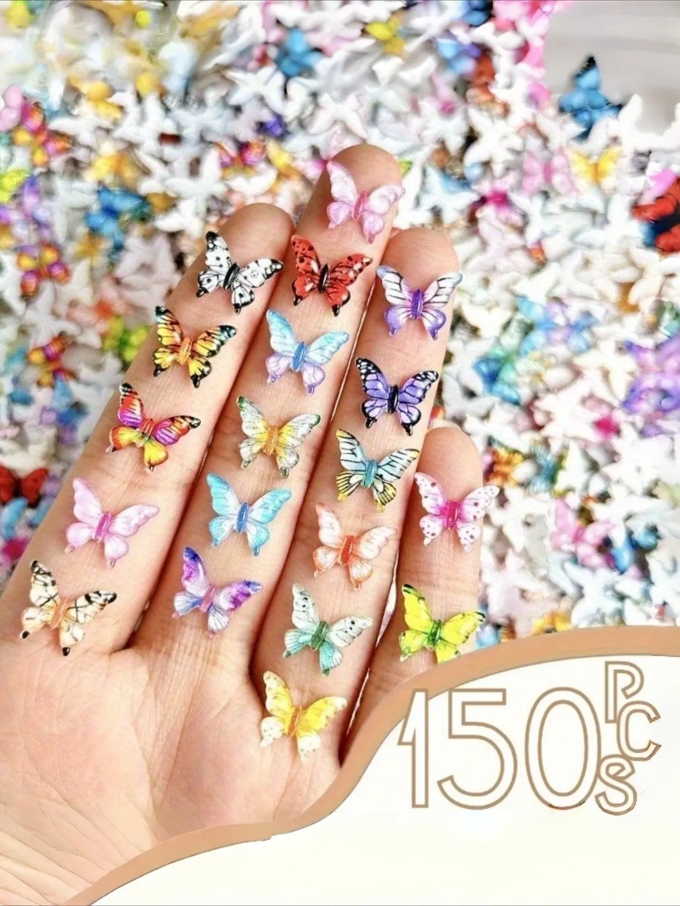 150pcs (Various Designs) - Small Resin Butterfly Ornaments, Vibrant Insect-Themed Decorations, Ideal for Nail Art, Scrapbooking, Hair Accessories, Jewelry Crafting, Garden Decor, Event And Wedding Decorations, Perfect for Everyday Gifts And Party Favors.