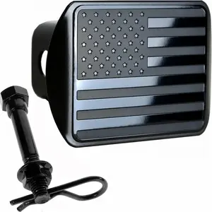 USA Stainless Steel Flag Emblem Metal Cover with Pin Bolt (Fits 2" Receivers, Black),summervibes