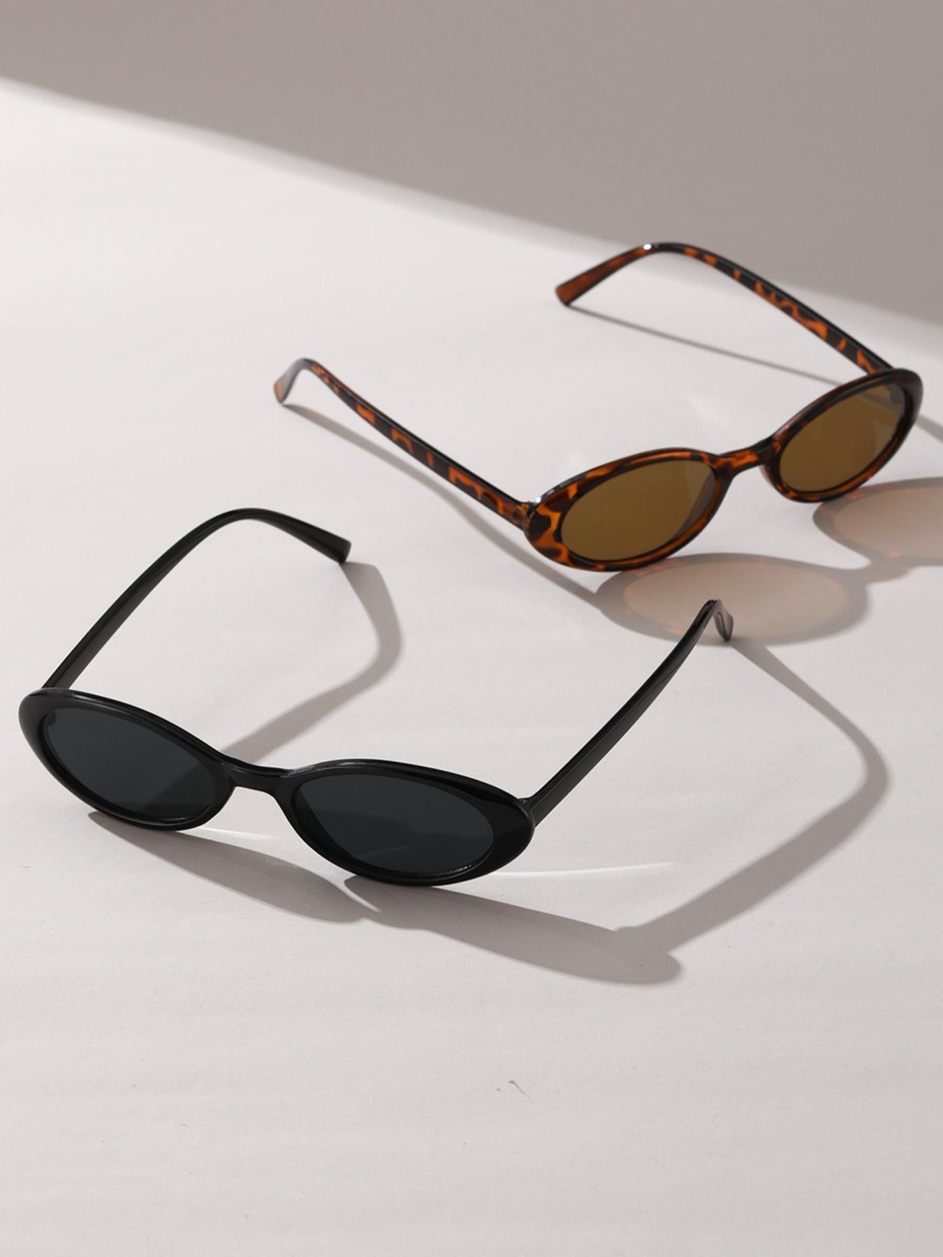 Unisex Street Style Vintage Oval Frame Sunglasses, 2 Pairs Trendy Y2k Sunglasses for Everyday Use, Fashion Accessories for Outdoor Activities for Women & Men with Box, Classic Oval Sunglasses