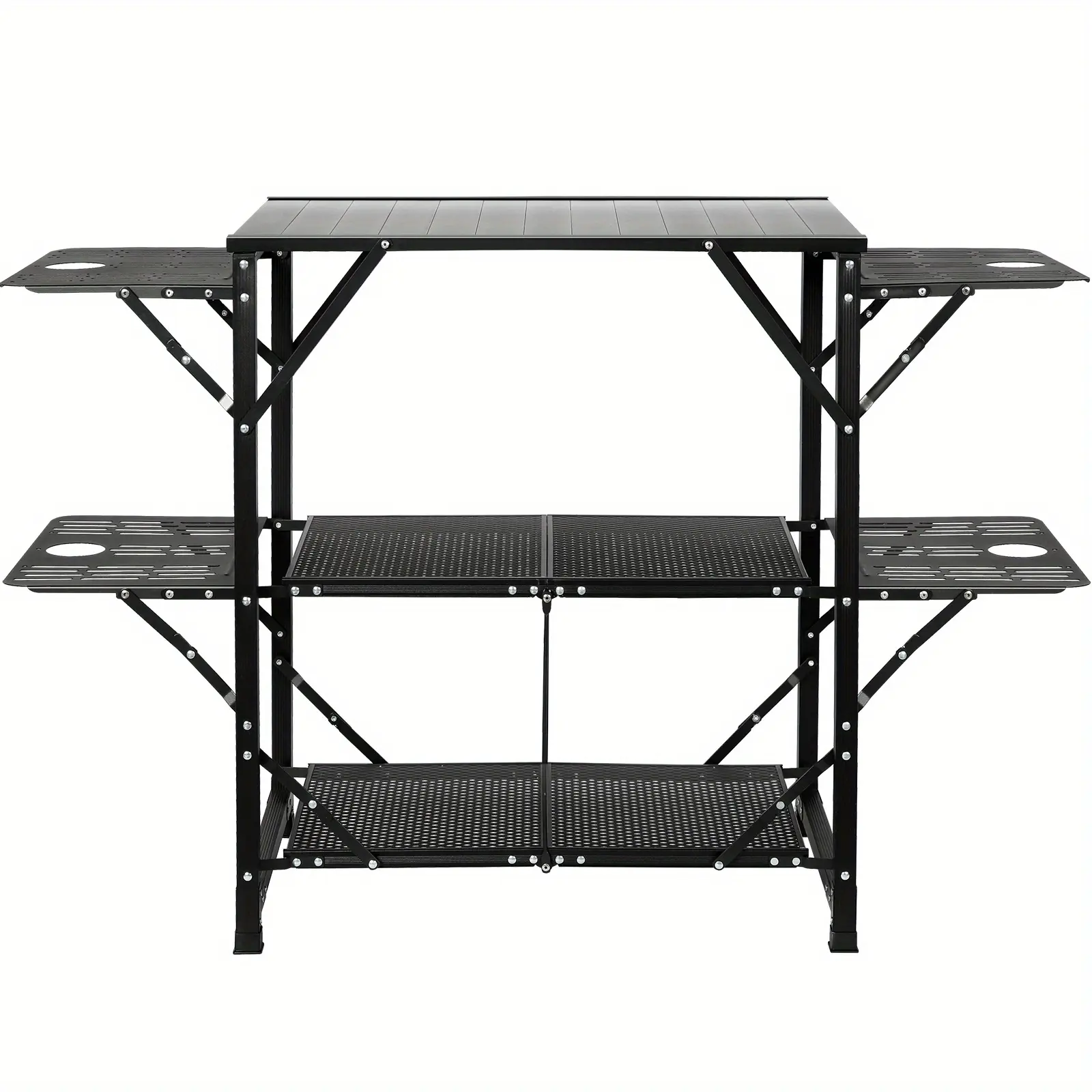 Camping Kitchen Table, Folding Portable Cook Station with Carrying Bag, Aluminum Table & 4 Side Tables for Outdoor Use