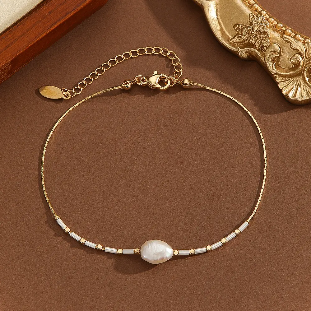 Women's New Natural Pearl Exquisite Bracelet - Titanium Steel, Colorfast, Simple Design, Casual Wear, Light Luxury Niche Anklet, Pearl Bracelets, Anklets