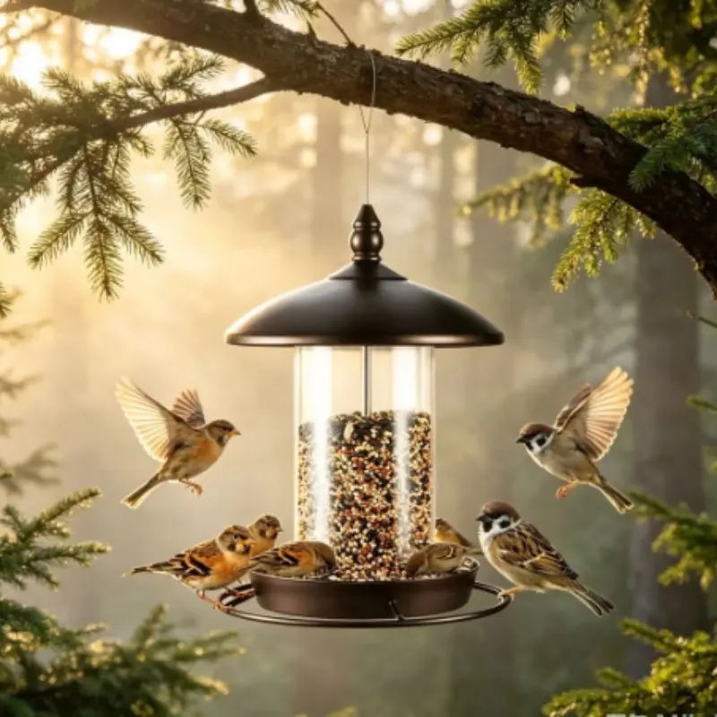 Anti-Squirrel Bird Feeder, Metal Hanging Stand Outdoor Garden Bird Watering Food Dispenser, Hummingbird Feeder for Wild Birds