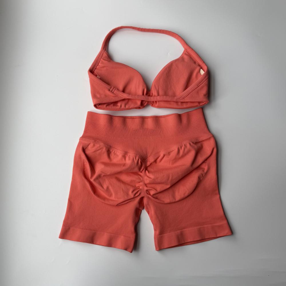 Impact Gym Set 2 Piece Women's Strappy Yoga Bra Top & Scrunch Shorts Sports Suit Fitness Clothes Seamless Yoga Set Everyday Activewear for Summer