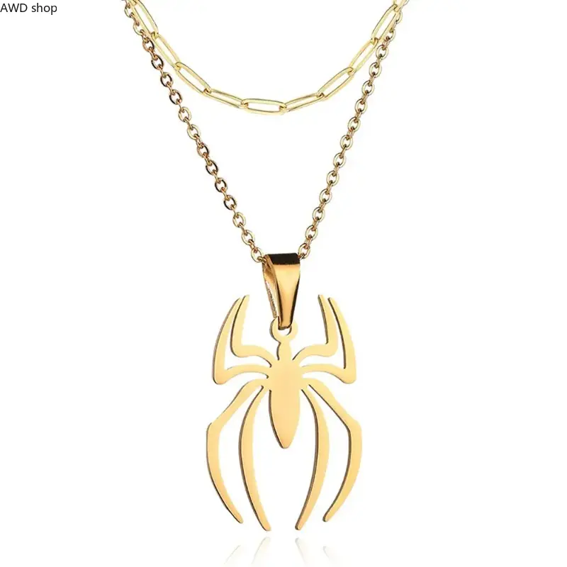 Spider Necklace For Men Women Titanium Stainless Steel Gold Silver Black Cuban Chain Paperclip Chain Lightweight Trendy Cool Goth Spider Pendant Necklace For Teen Halloween Non Tarnish Jewelry y2k Stylish Unique Accessories Birthday Gifts With Gift Box
