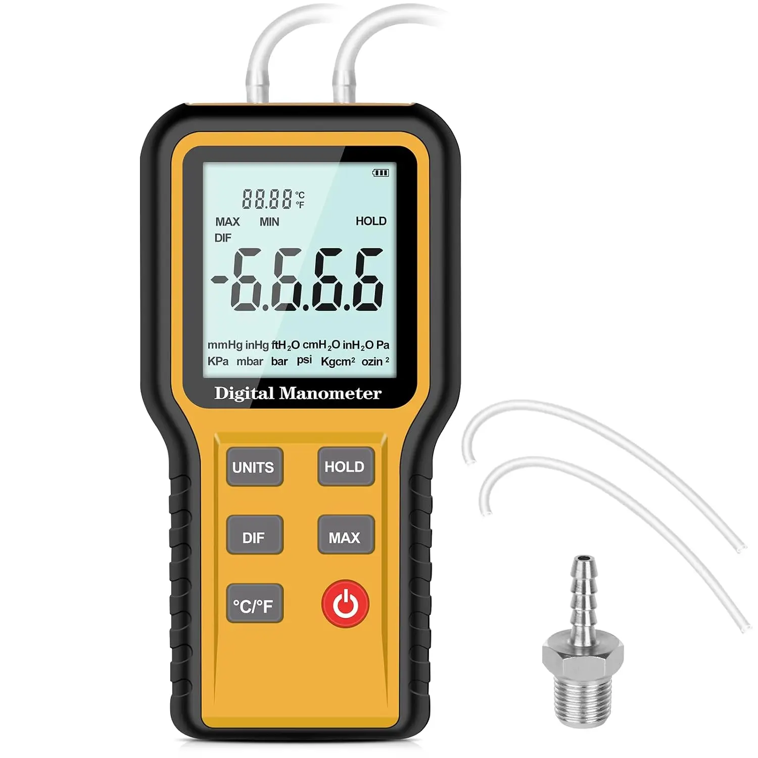 Manometer, Professional Air Pressure Meter Dual-Port HVAC Digital Manometer