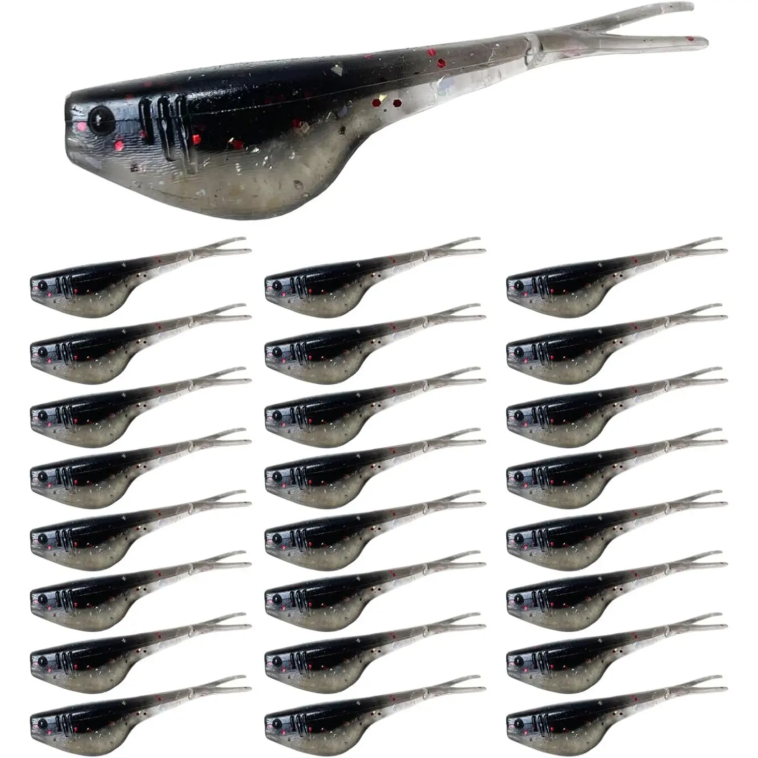 Split-Tail Crappie Lures - 24 count Soft Plastic Lures for Bluegill, Panfish, Trout, Bass