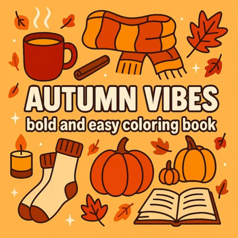 Autumn Vibes Coloring Book with Illustrations 22 Pages,Simple Bold Line Pumpkin Jack O Lantern Halloween Themed Coloring,Sheets Cozy Fall Vibes Coloring Book For Toddlers Adults Stress Relief Activity Book