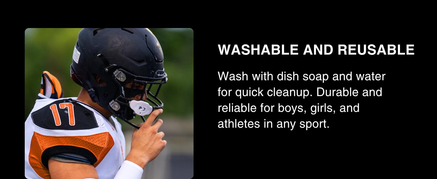 AGS SLEEFS Football Mouth Guard - Lip/Mouthguard with Helmet Strap - Lip/Teeth Protector Mouthpiece - No Boil - for Youth/Adults, Maximum Air Flow, for All Sports - Momma This One for You