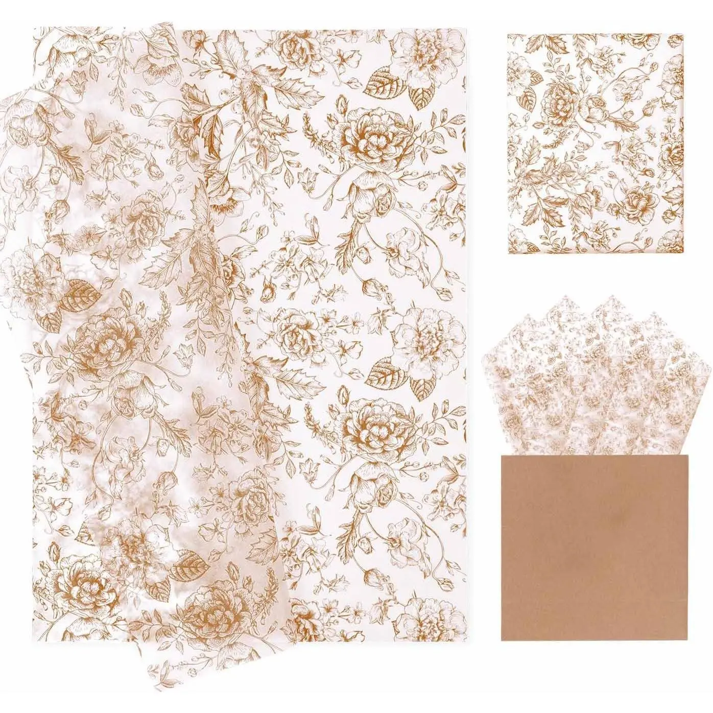 100 Sheets Brown Floral Tissue Paper 14 x 20 Inches Flower Tissue Paper for Gift Bags Vintage Floral Gift Paper Tissue for Birthday Gift Packing Crafts