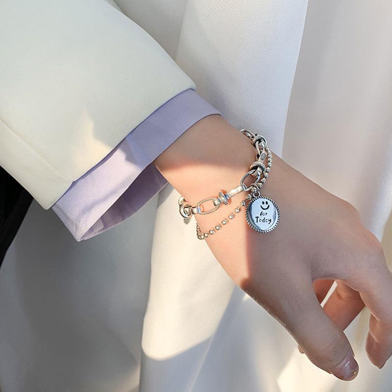 Double-layered Chain Bracelet For Women Smiley Face Round Cards Pendant Party Jewelry