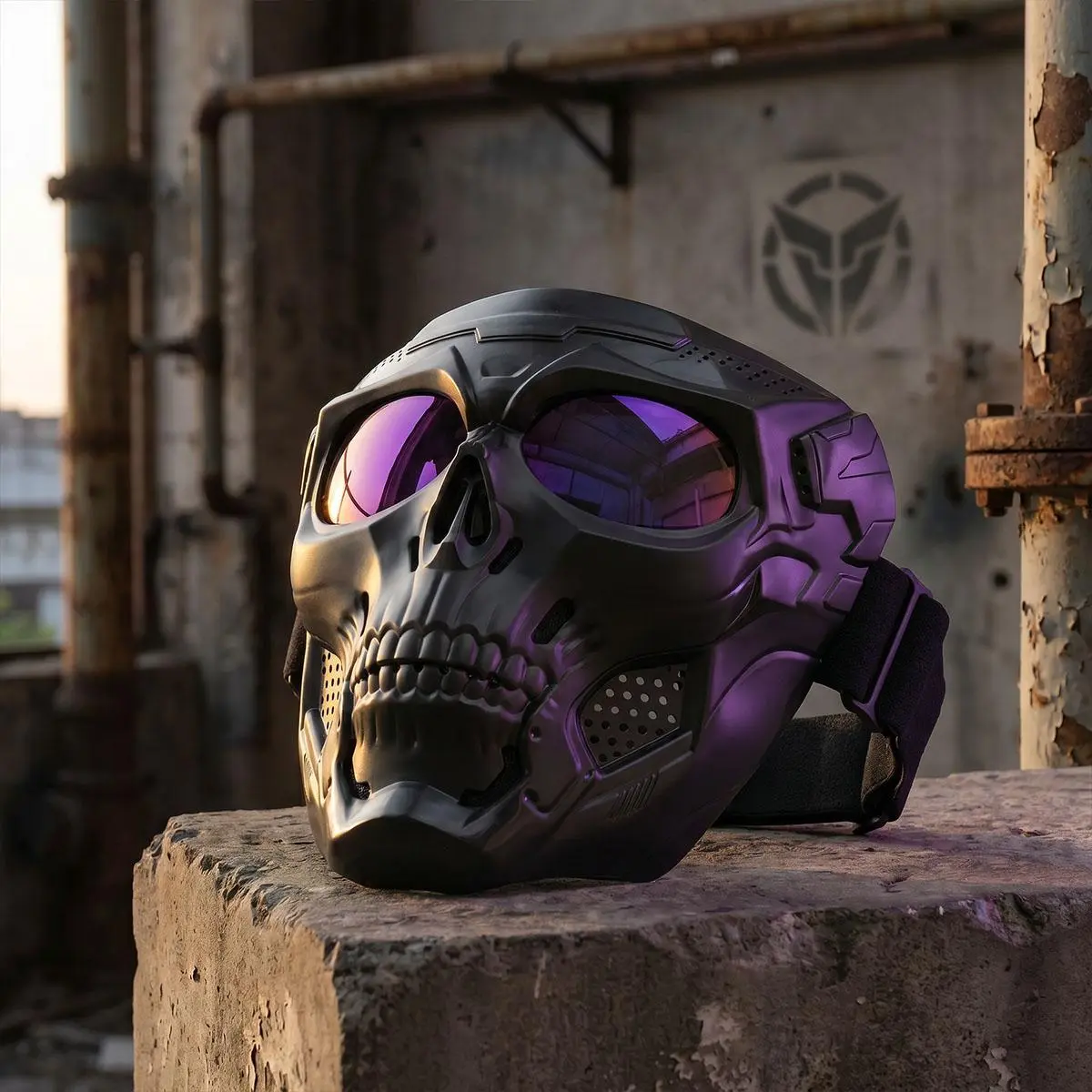 Tactical Skull Motocross Gear, Detachable PP Polymer Face Masks with Vented Goggles & Windproof PC Lens for Off-Road Riding, ATV, Cosplay, Off Road Goggles, Adjustable Strap, Tactical Look, Windproof Shield