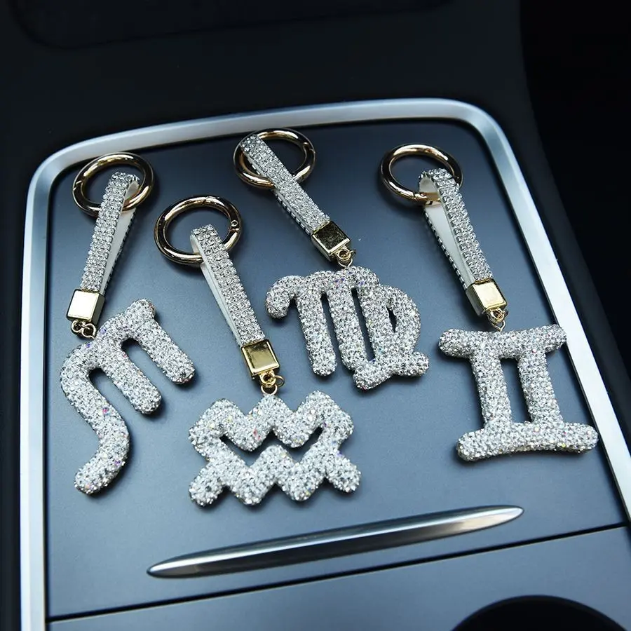 Fashion Zodiac Keychain, Personalized Lucky 12 Constellations, Sparkling Rhinestones, Durable Anti-Loss Key Ring, Elegant Car Key Bag Charm, Gift for Family Friends