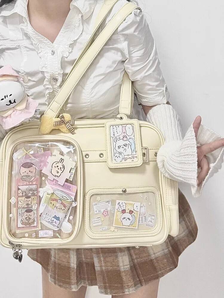 Y2K New Cute Ita Bag Concert Large Capacity Backpack Lolita Girl Transparent Shoulder Bag DIY Badge Display Casual Crossbody Bag