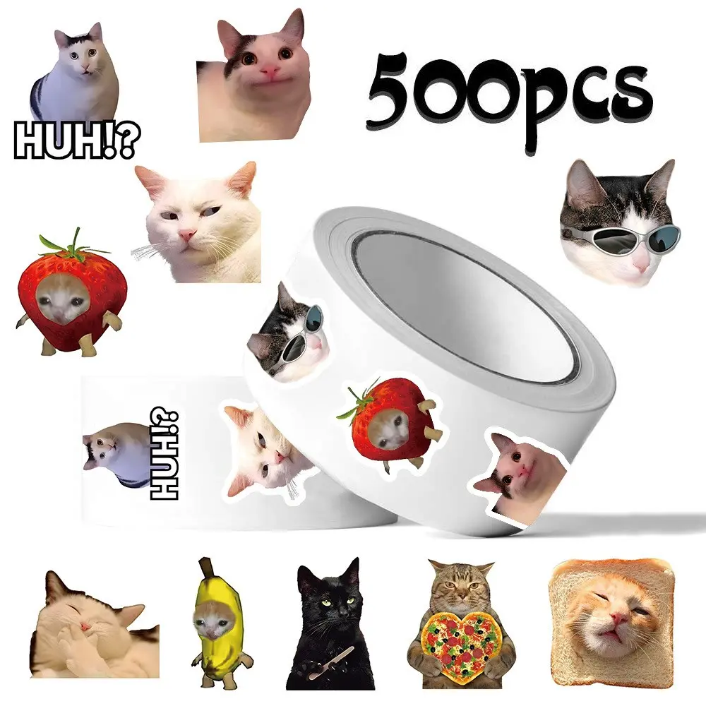 500Pcs Meme Abstract Goofy Weird Cartoon Cat Washi Roll Stickers, Cute Stickers, Aesthetic Dopamine Kawaii Style for Junk Journal Scrapbook Planner Cups Laptops Travel Suitcases DIY Crafts Birthday Gifts