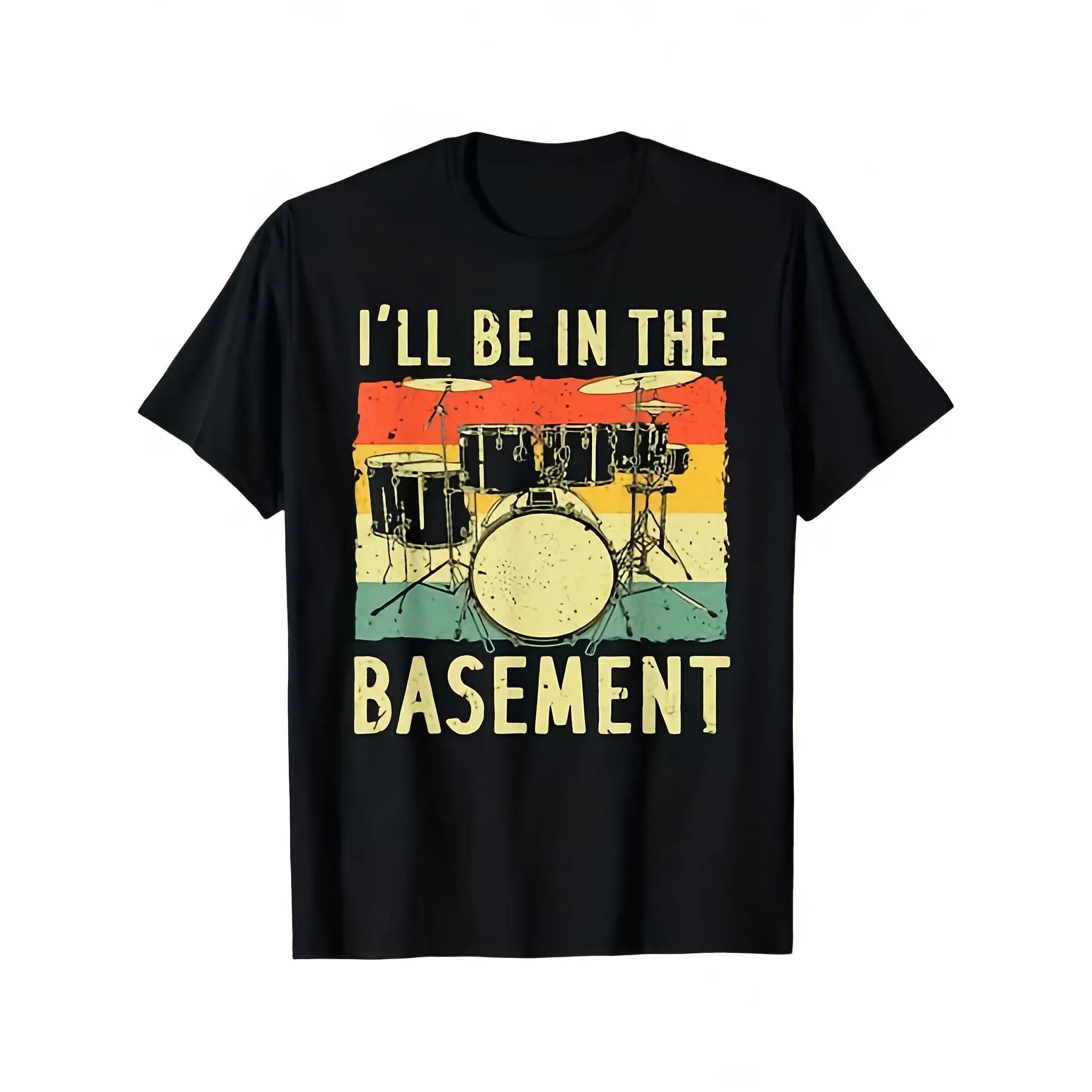 Men's & Women's Drum Set Drumming T-Shirt - 100%  Retro Music Tee with Drummer Graphic, S-XXXL Black Casual Shirt for Musicians, Drummers, Concerts & Gifts