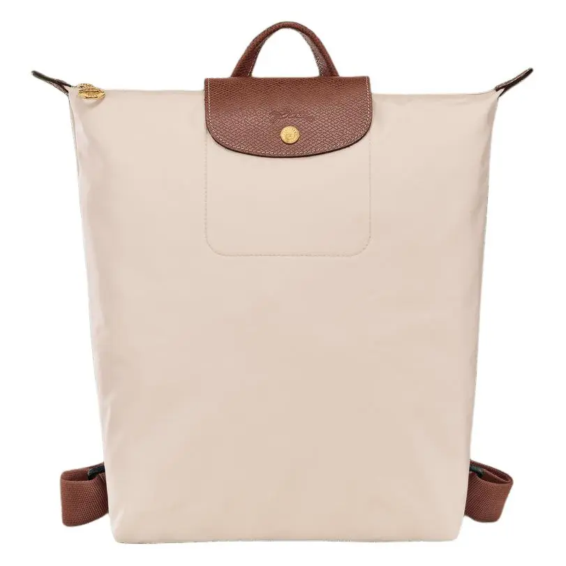 Longchamp Le Pliage Original Textured Logo Adjustable Wide-Strap Nylon Backpack for Women in White Paper