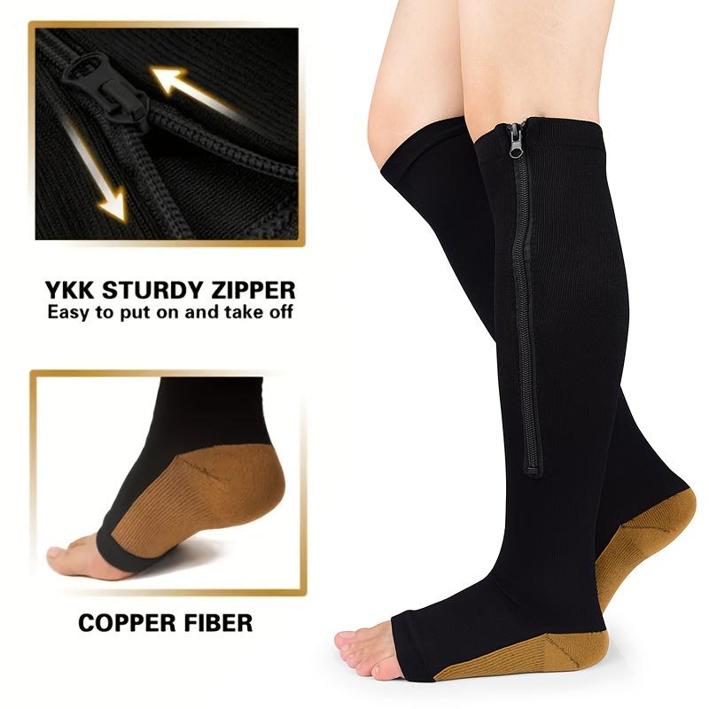 2/6 Pairs Compression Socks Zippered Compression Socks  Thigh-High Zipper Toeless Design Compression Stockings | for Men & Women Perfect for Athletes Sports Travel Fitness Nylon Fabric