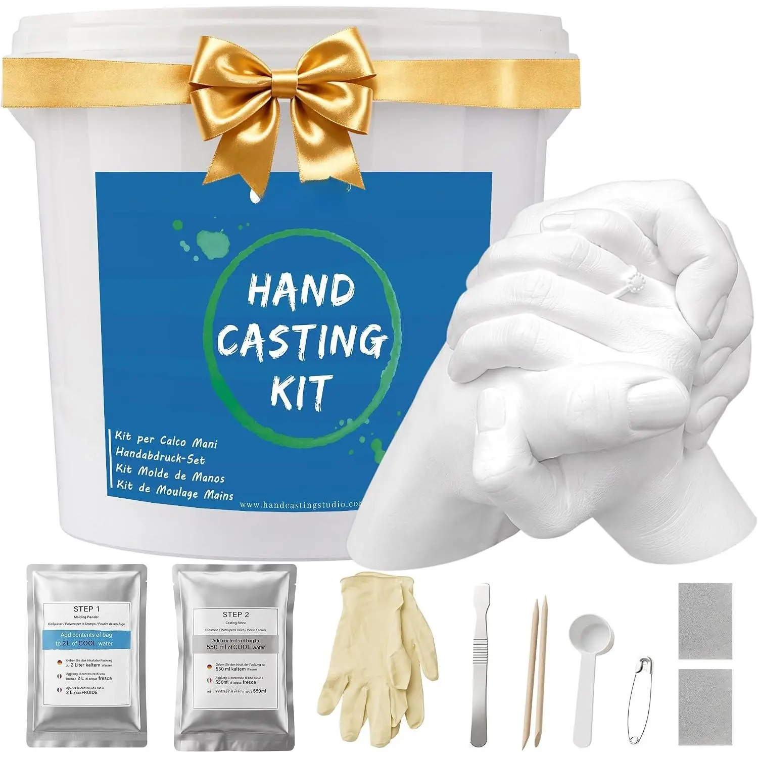 Hand Casting Kit for 2 Adults, Complete DIY  Set | Complete set with molding , casting stone, bucket, finishing tools, gloves, and guide for an easy couples activity
