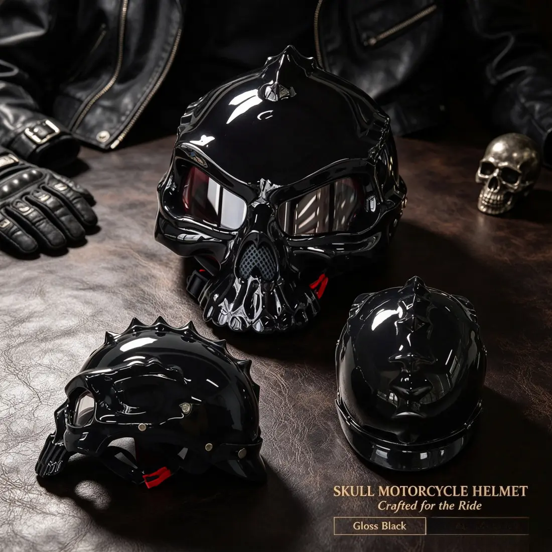 3D Skull Motorcycle Half Helmet, UV Protection Sunglasses, Breathable Mesh, Fang Design, Harley Cruiser Scooter, Halloween Cosplay, Unisex