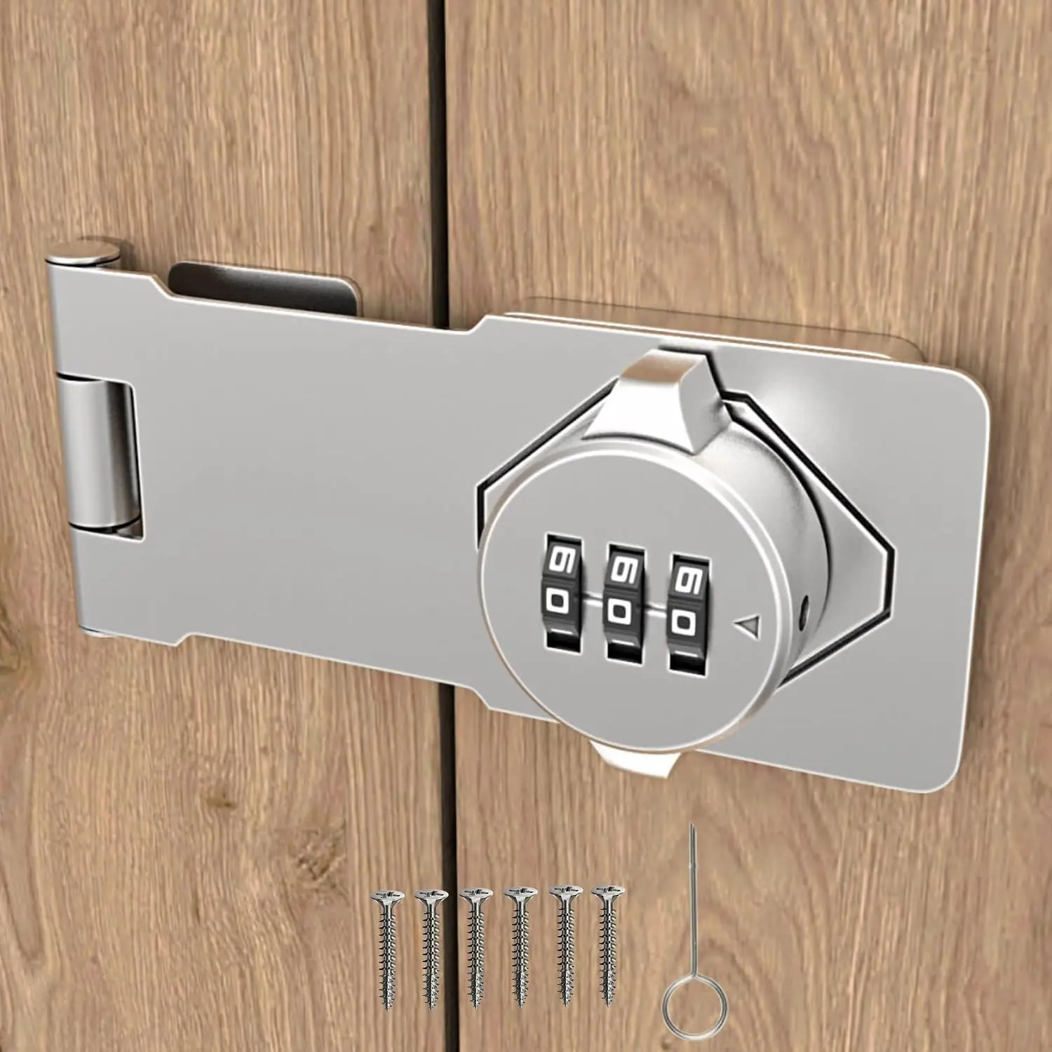 Keyless Combination Lock 3-Digit Combination Lock for Doors & Drawers Twist Knob Hasp Latch Lock with Password Code Zinc Alloy Latch for Kitchen Cabinets, Drawers, Cupboards ()