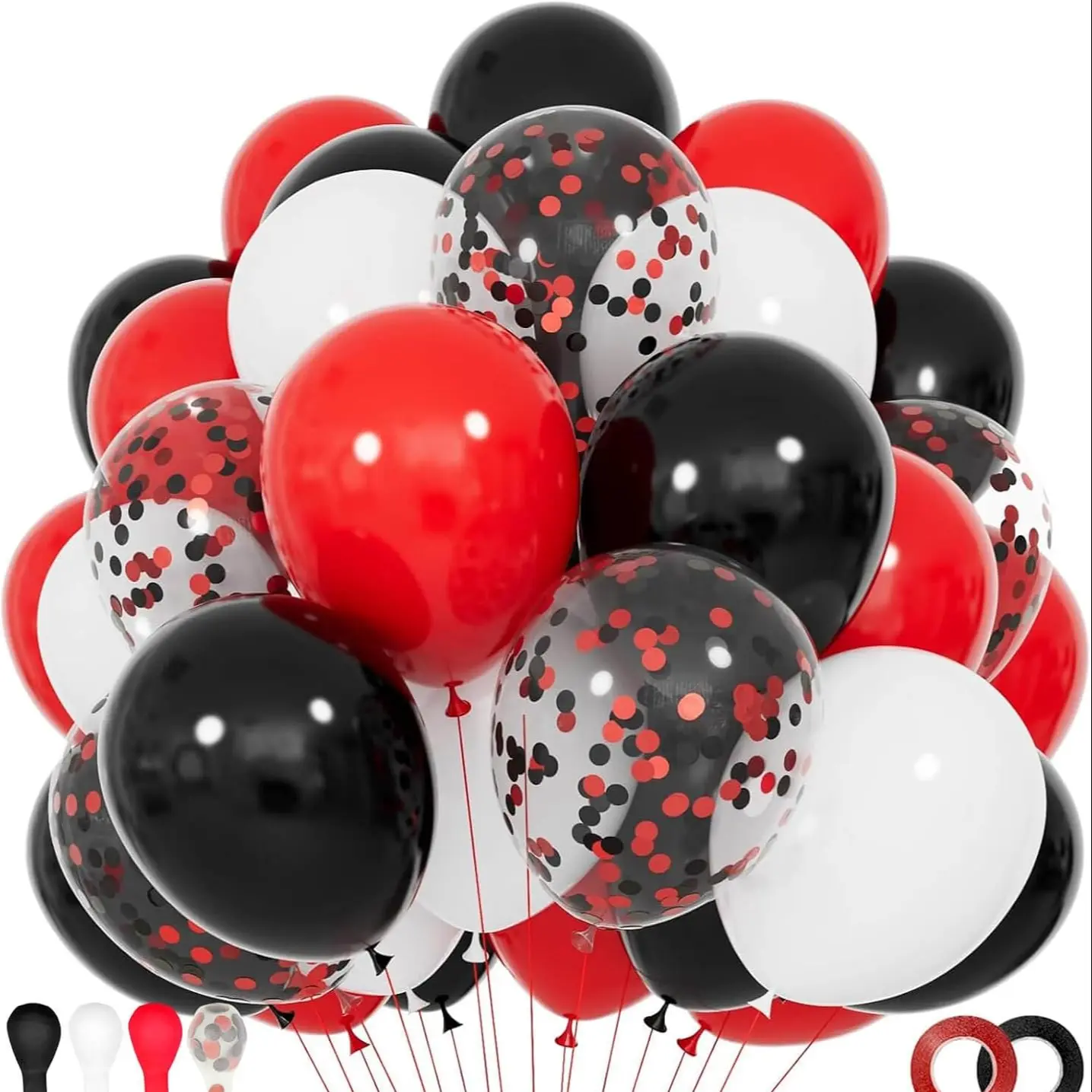 70 piece Pink Balloon Set, 12 "metallic pink balloon, pink paper balloon and Baby Pink party balloon, with ribbon (contains 20 black +20 red +20 white +8 sequins +2 ribbons) perfect for birthday, wedding, baby shower, graduation ceremony decoration