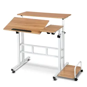 Ergonomic Adjustable Height Mobile Standing Desk - Spacious Computer Workstation with Lockable Wheels, Integrated Charging Station - Space-Saving Table for Home Office