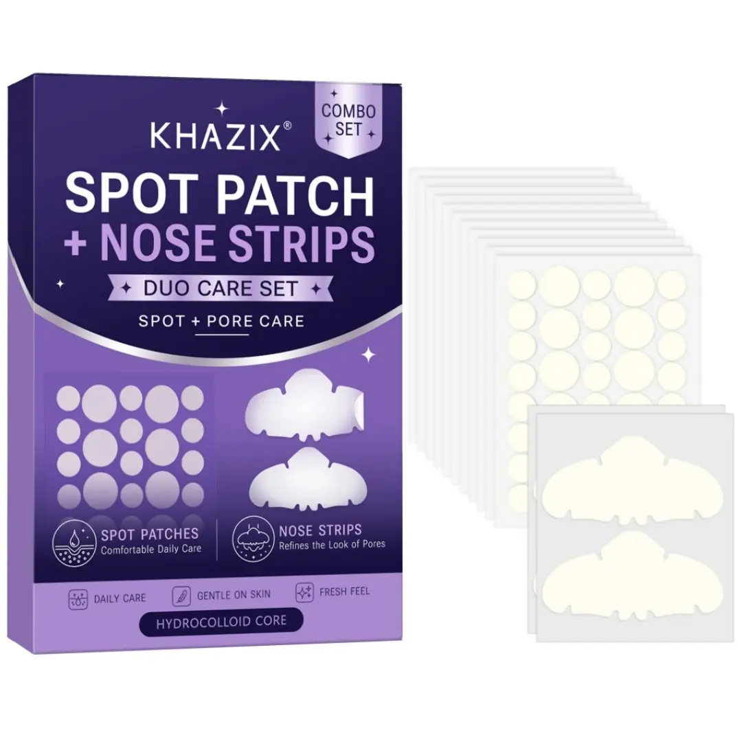 Khazix Spot Patches + Nose Strips, Facial Acne Care, Adhesive Deep-Pore Cleansing Hydrocolloid Patches, Non-Irritating, Tear-Off Design, for Men and Women