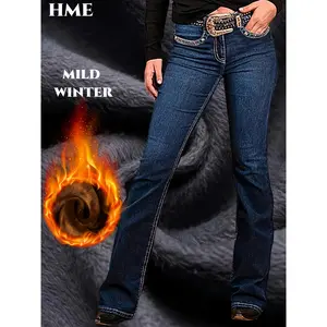 Women'S Winter Fleece Lined Jeans |   Thickened Thermal Bell Bottoms, High Waisted Stretchy Slim Fit, Cold Resistant, Machine Washable with YKK Zipper