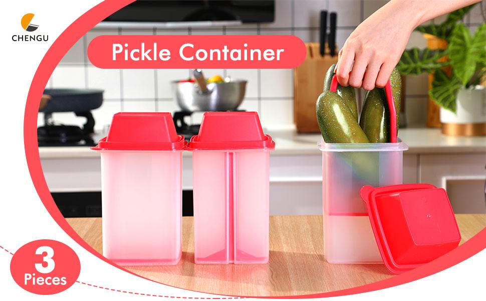 3 Pieces Jalapeno Pickle Containers with Strainers Square Dispensers Free Storage of Condiment Food Pickle Holder with Easy to Open Lid Design for Pickled Kitchen Tools (Yellow)
