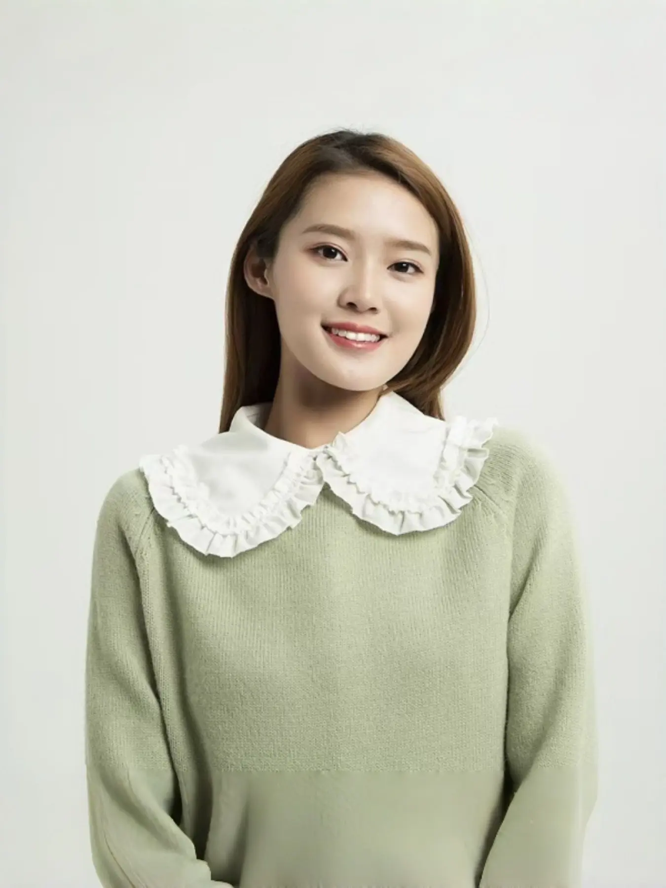1pc Solid Plain Ruffled Edge Removable Blouse Collar, Button Front Decorative Doll Collar for Sweater, Cardigan & Dress Layering