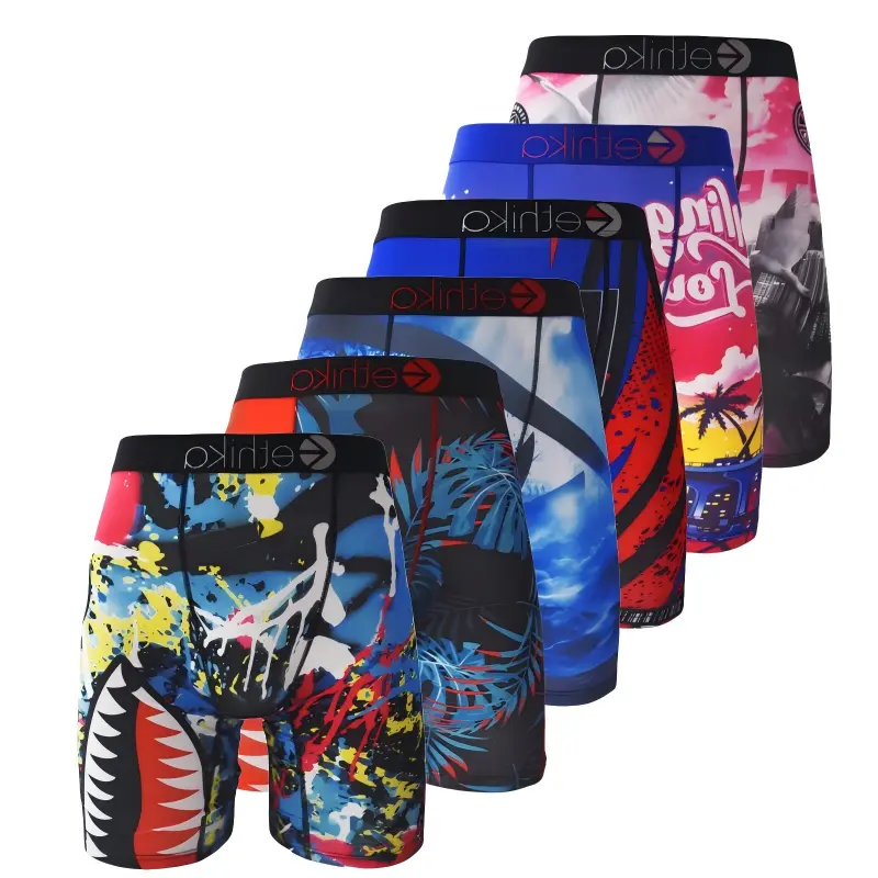 boxers 6Pcs Men Underwear Boxers Breathable Man Swimming Underpants Plus Size Print Mens Panties Trunks Sexy Men's Boxershorts