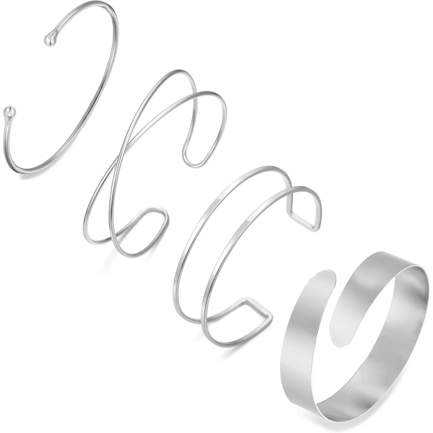 Arm Cuff for Women, , 4 count | Minimalist, Upper Arm Bangle, Adjustable, Boho Coil Armlet, Bracelet Set
