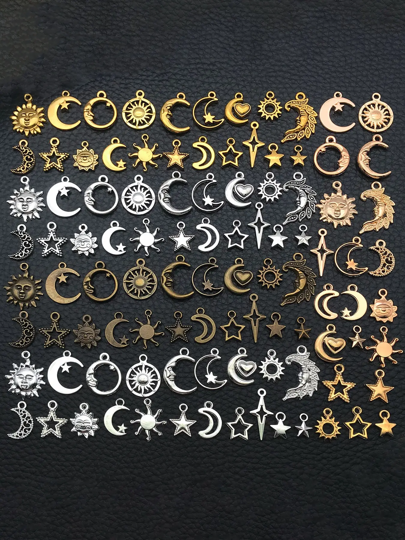 100pcs Mix Alloy Star Moon Sun Decorative Charm Antique Pendant for DIY Bracelet Earrings Necklace Craft Jewelr Making Accessories DIY Jewelry Charm Accessory