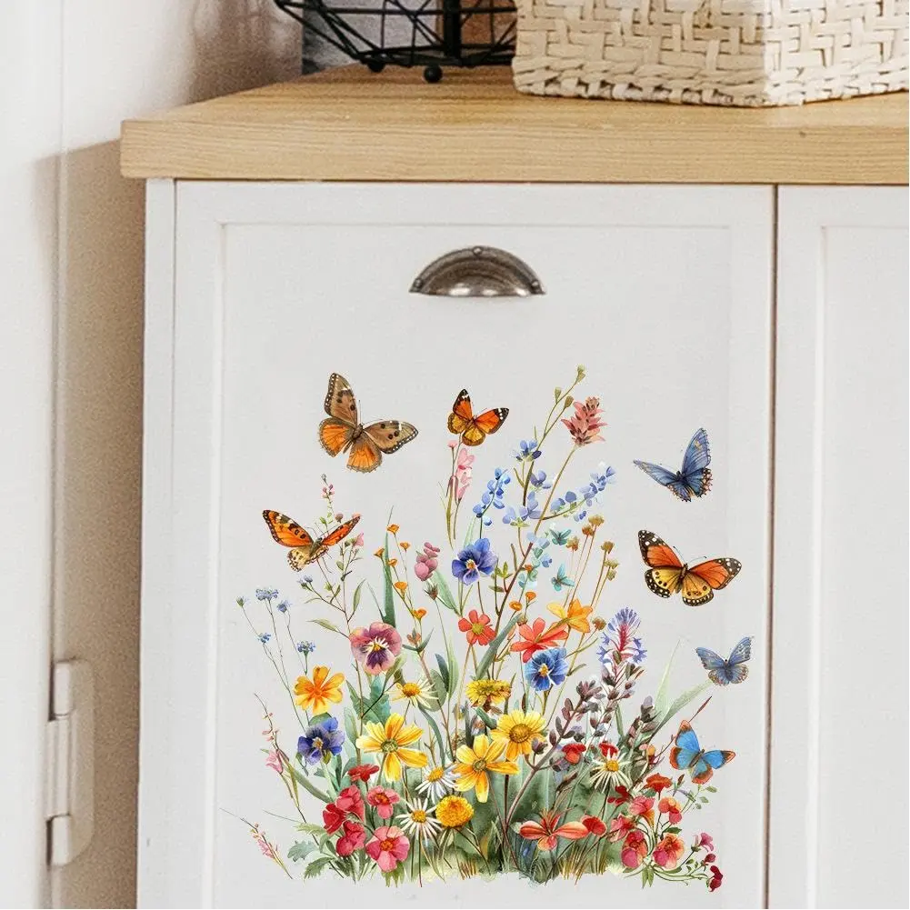 Flower Wall Stickers, Self-Adhesive Butterfly Sticker for Toilet, Floral Leaf Decoration for DIY Wall Art, Bathroom Refrigerator Tapestry Paper Supplies