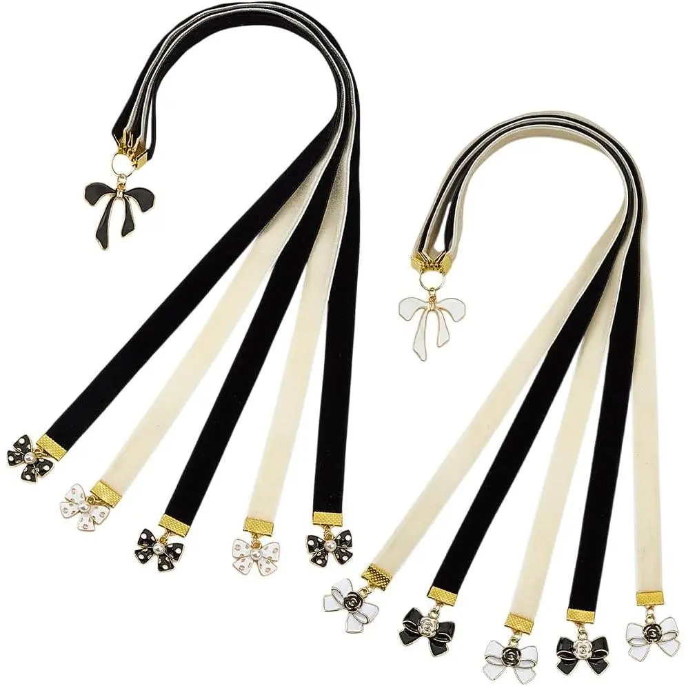 2 count Ribbon Bookmark  Ribbons  Bookmarks Black White  Ribbons Book Marks with Alloy Bowknot Pendant Multi-Strand  Book Marks for Women Men Book Lovers