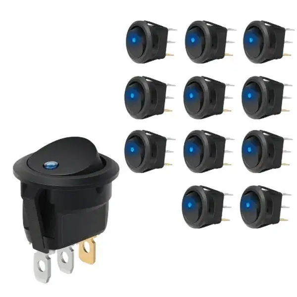 Nilight 12-Pack 12V 20A Round Blue LED SPST Toggle Switches - Plastic-Metal Construction, Keyhole Slot, On/Off Control, Earth-Circuit Compatible, Easy-to-Use for Home Electrical Equipment Needs, Set Pack