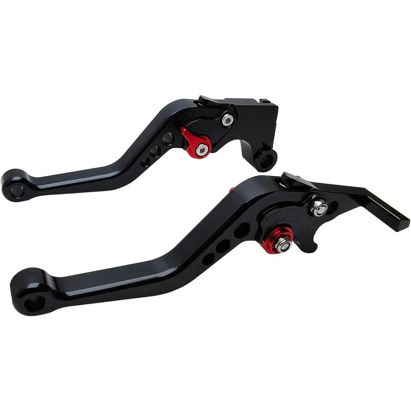 CNC Aluminum Short Brake & Clutch Lever Replacement for Yamaha YZF-R3/R25 (2015-2025), MT-03/MT-25 (2016-2025) - 14.2cm Shorty Levers, 6-Position Adjustment, 2/3-Finger Control for Clutch Braking (Black), Control Via 2/3Fingers