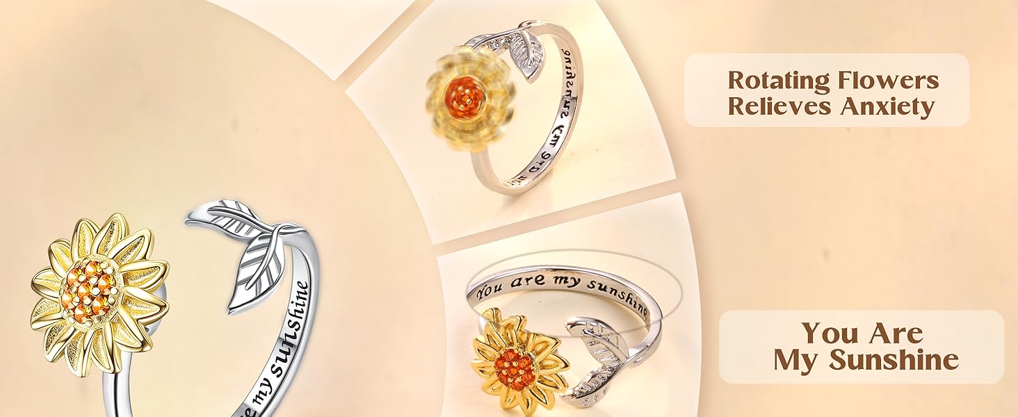MILACOLATO 2Pcs Silver Anxiety Rings for Women Sunflower Fidget Ring You are My Sunshine Anxiety Ring Moonstone Anti Stress Ring Adjustable Open Spinner Rings for Anxiety Women MILACOLATO 2Pcs Silver Anxiety Rings for Women Sunflower Fidget Ring You are My Sunshine Anxiety Ring Moonstone Anti Stress Ring Adjustable Open Spinner Rings for Anxiety Women