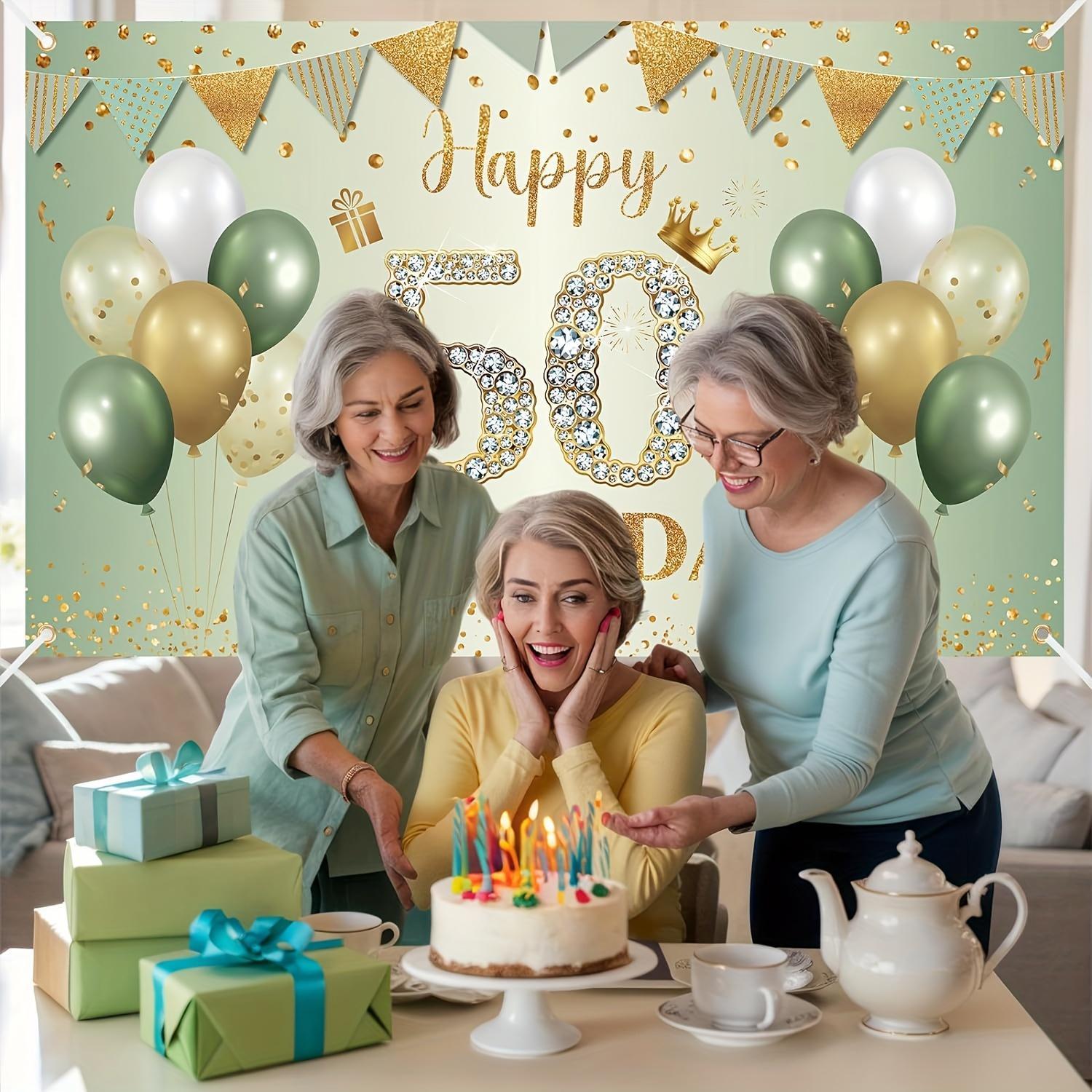 1SET Golden Green Birthday Banner for 30 40 50 60th Birthday Party Background Banner Decoration Supplies For Photography