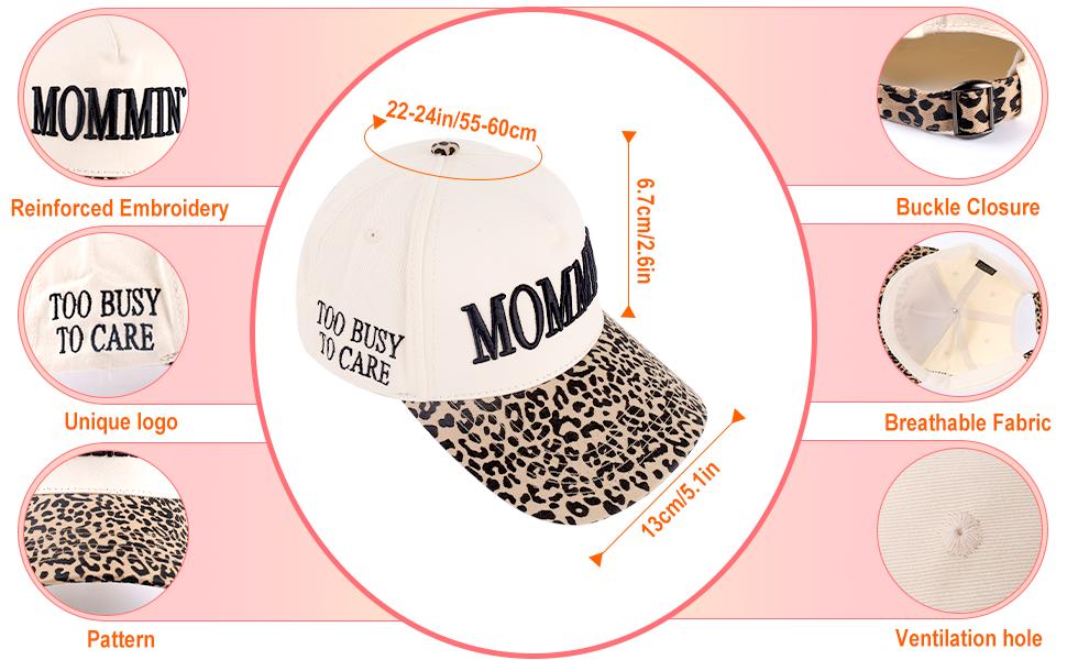 Mommin Trucker Hat for Women |     Vintage Two-Tone Ponytail Baseball Cap with Embroidered Mommin, Everyday Casual Leopard Print Sports Hat