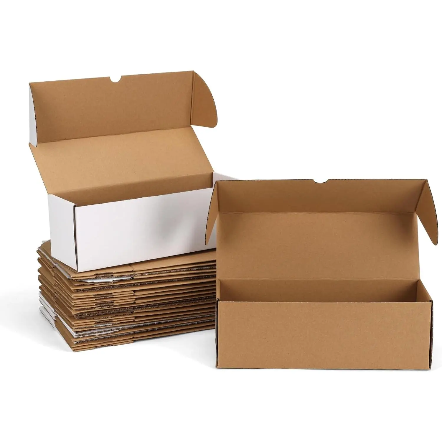 Corrugated Cardboard Shipping Boxes (12x4x4 in, 20-Pack, Mixed White-Brown Colors) - Flat Pack, Self-Locking Tabs for DIY Small Businesses, Gift Mailing Packaging