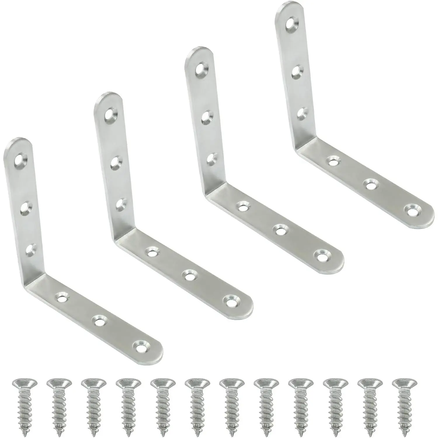 4 x 4 Inch L Bracket, 4 count, Stainless Steel | 100 x 100 mm, Heavy Duty, Corner Brace, Shelf Support, Right Angle Bracket