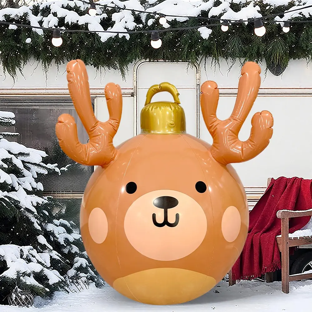 1pc Deer Antler Ball, Christmas Reindeer Balloon, Outdoor Inflatable PVC Decorative Ball, Garden Courtyard Porch Holiday Decoration