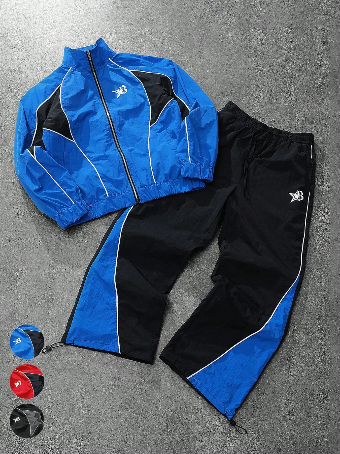 Y2K Star Graphic Tracksuit Set Unisex Baggy Windbreaker Jacket and Wide Leg Cargo Pants Two Piece Matching Outfits Casual Athletic Apparel for Streetwear Aesthetic and Casual Daily Wear