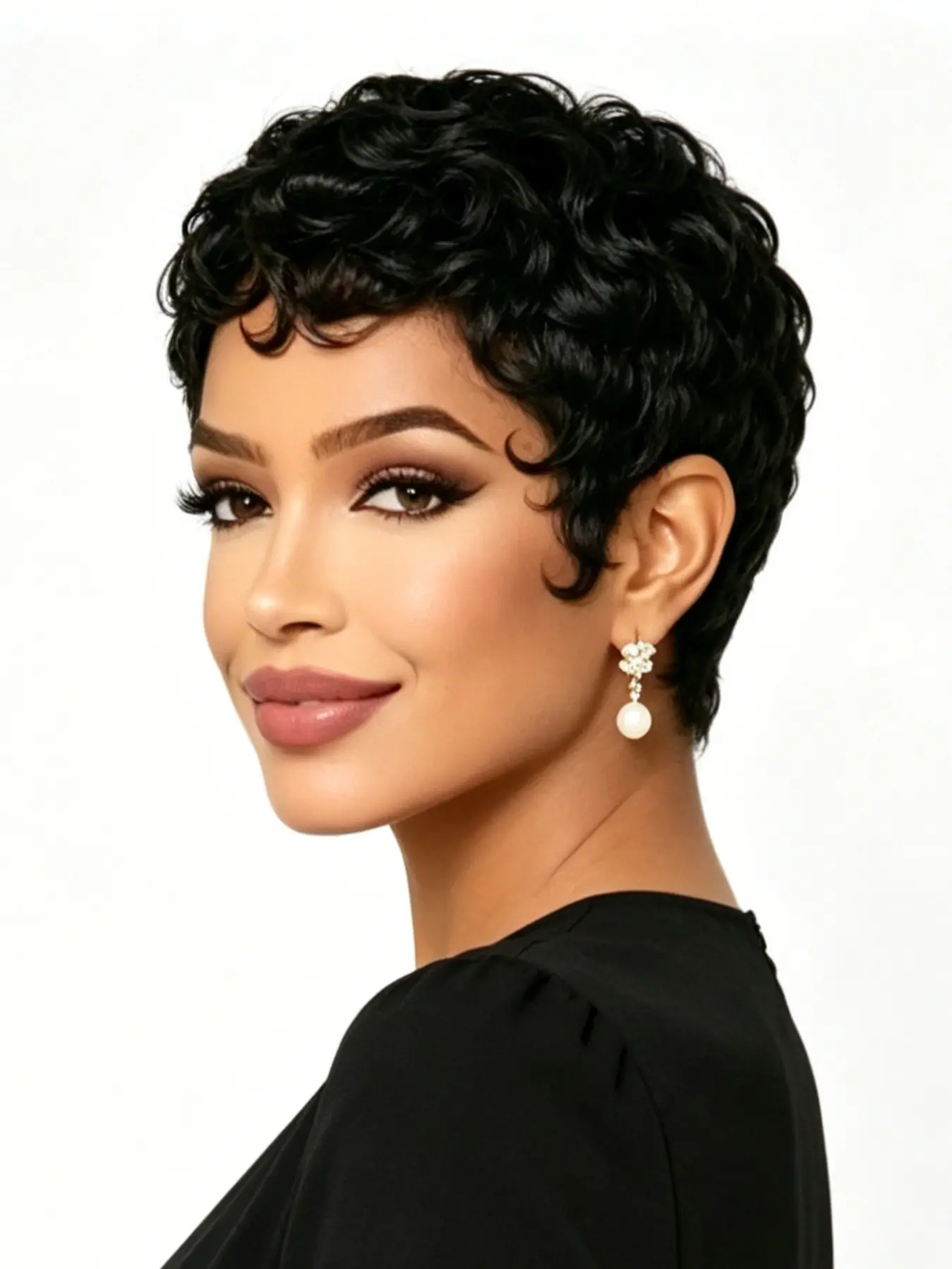 Short Curly Layered Pixie Human Hair Wig with Bangs, Glueless Design Ready to Wear, Easy Wear, 8 Colors Available, Perfect for African American Women