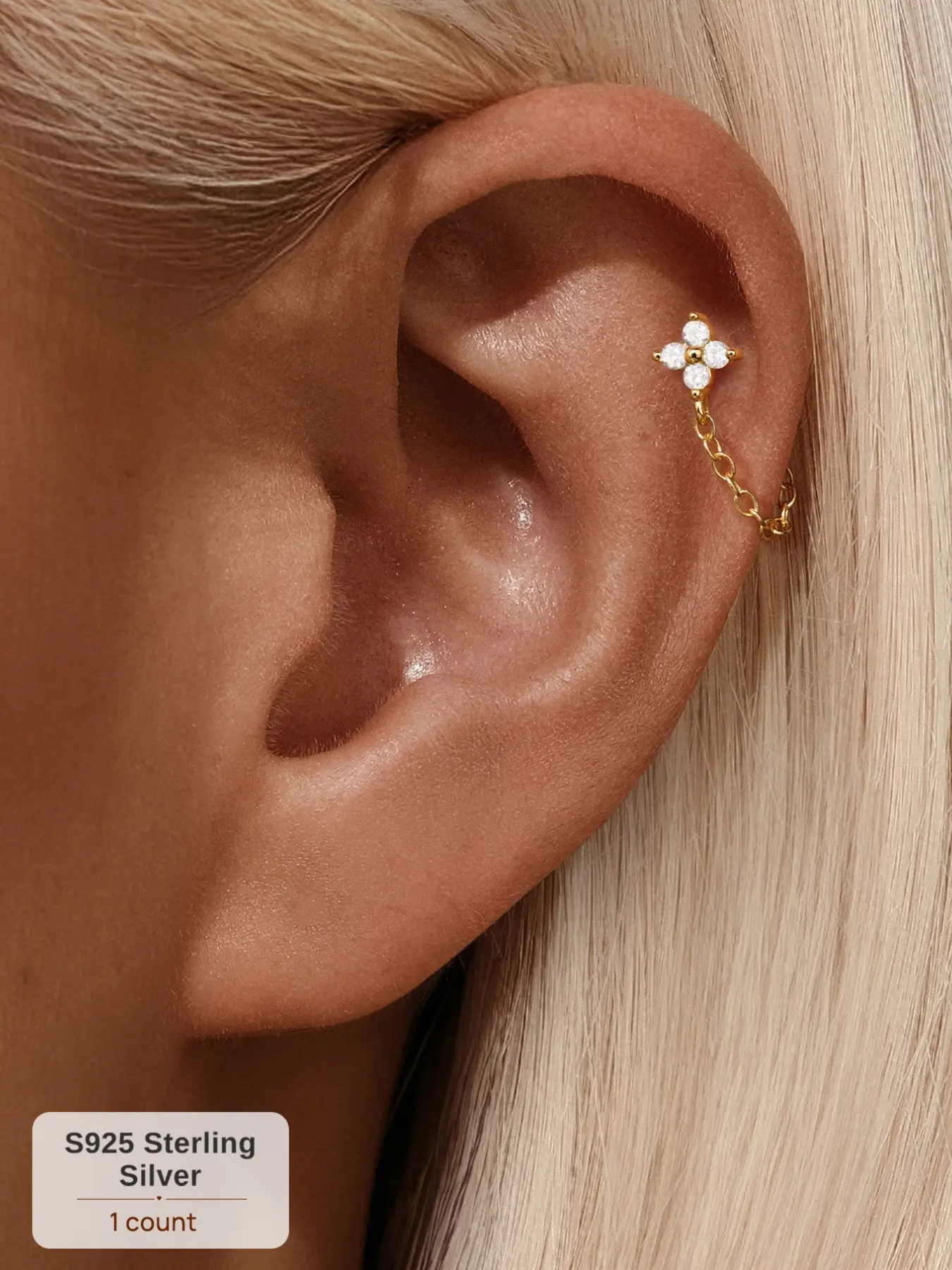1PC 18k Gold Plated S925 Silver Flat Back, Timeless Modern Dainty Pave Flower Flower Dangle Stud, Fine Jewelry Non-Tarnish, Ideal for Daily Wear, Weddings, Parties, Engagements, Anniversaries, Valentine's Day, and Other Special Occasions.
